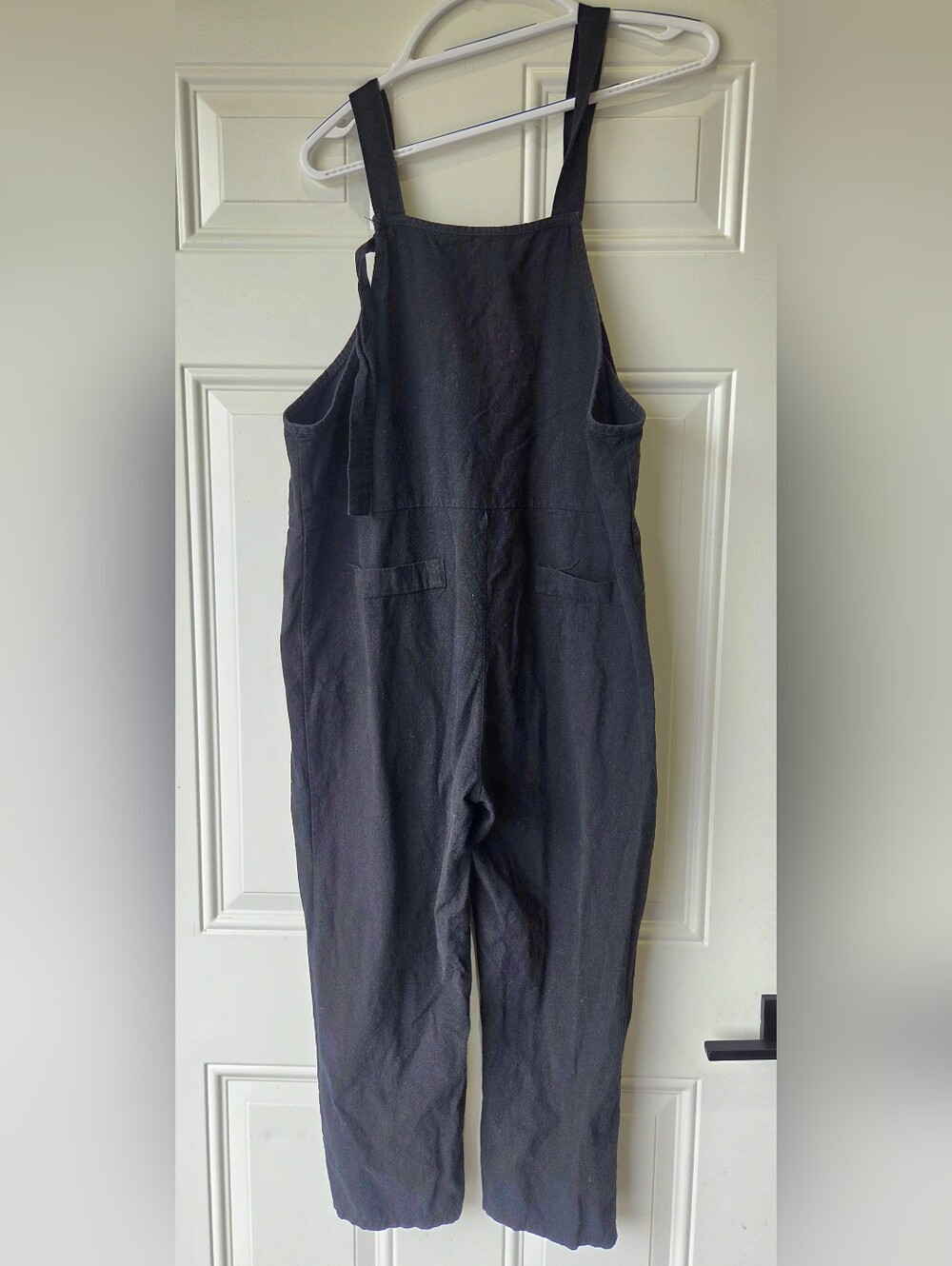Black Women's Linen-Blend Overalls Jumpsuit